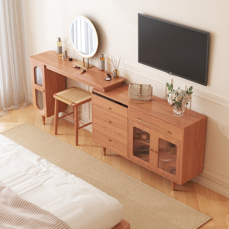Japanese style corner dressing table, modern and simple small-sized makeup table, bedroom vanity, TV cabinet and storage cabinet combined.-Smart-Living