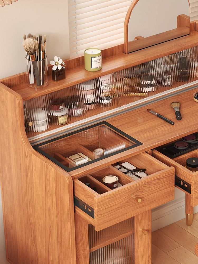 A Japanese-style 2024 new makeup table, a combination of retro, modern, and simple design, suitable for small-sized bedrooms. It features a popular dressing table and storage cabinet.-Smart-Living