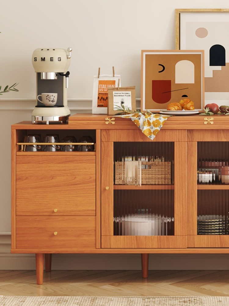 Japanese-style folding dining table and sideboard combination storage, modern and simple small-sized multi-functional retractable dining table for household use.-Smart-Living