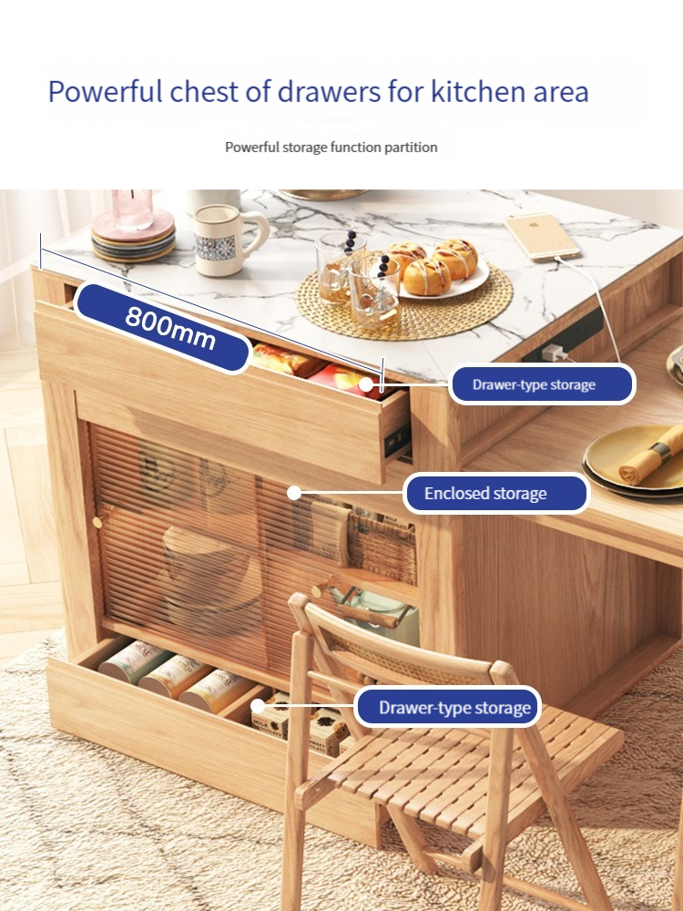 Warners island table dining table integrated pull out home small modern simple premium rock slab kitchen bar table-Smart-Living