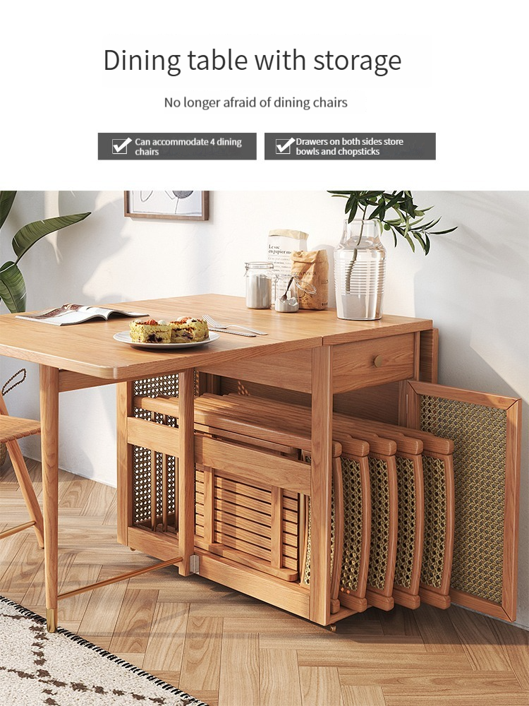 Warners Scandinavian storage table and chairs folding dining table solid wood legs small household home simple senior rectangular dining table-Smart-Living