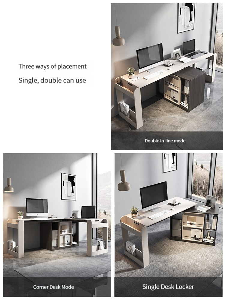 Nordic-style luxury corner desk, double-person small apartment office desk, desktop computer desk combination, study writing desk integrated.-Smart-Living