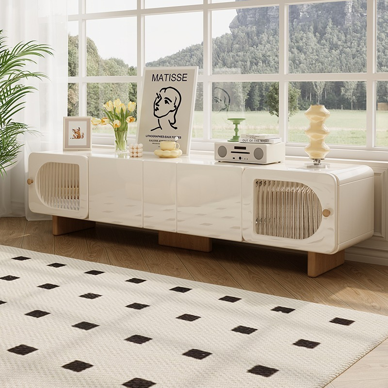 Cream style TV cabinet, living room, small household type, new storage, high-end feel, natural wood coffee table, TV cabinet combination-Smart-Living