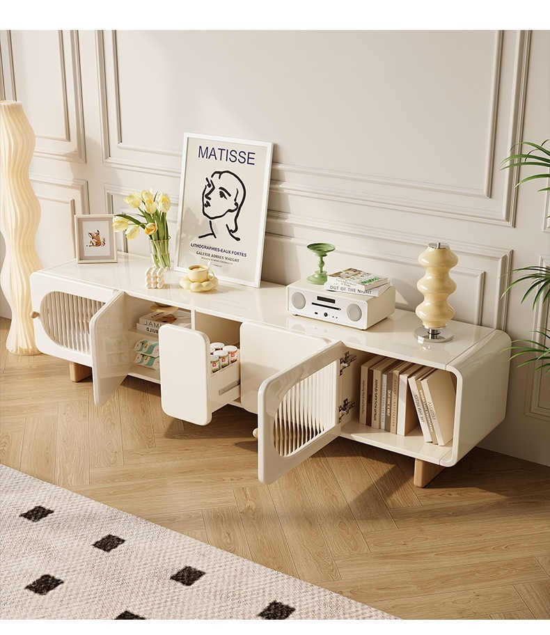 Cream style TV cabinet, living room, small household type, new storage, high-end feel, natural wood coffee table, TV cabinet combination-Smart-Living