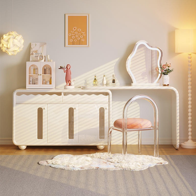 Cream wind telescopic bar partition integrated with rotatable movable dining table, high foot household wall multifunctional storage cabinet-Smart-Living