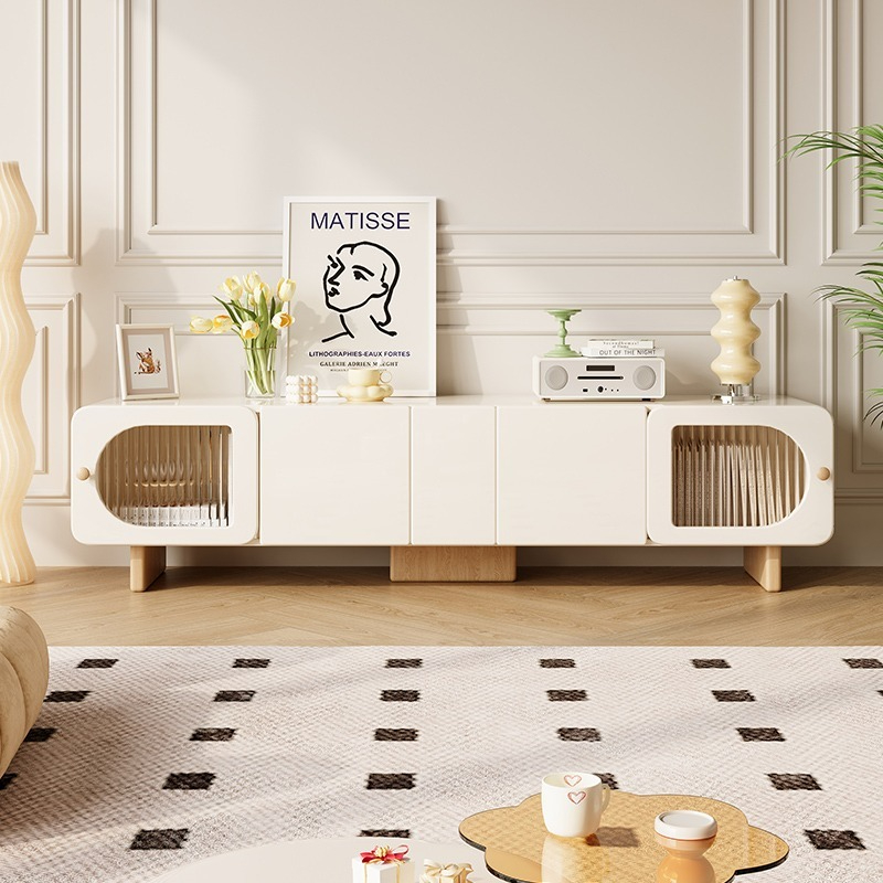 Cream style TV cabinet, living room, small household type, new storage, high-end feel, natural wood coffee table, TV cabinet combination-Smart-Living