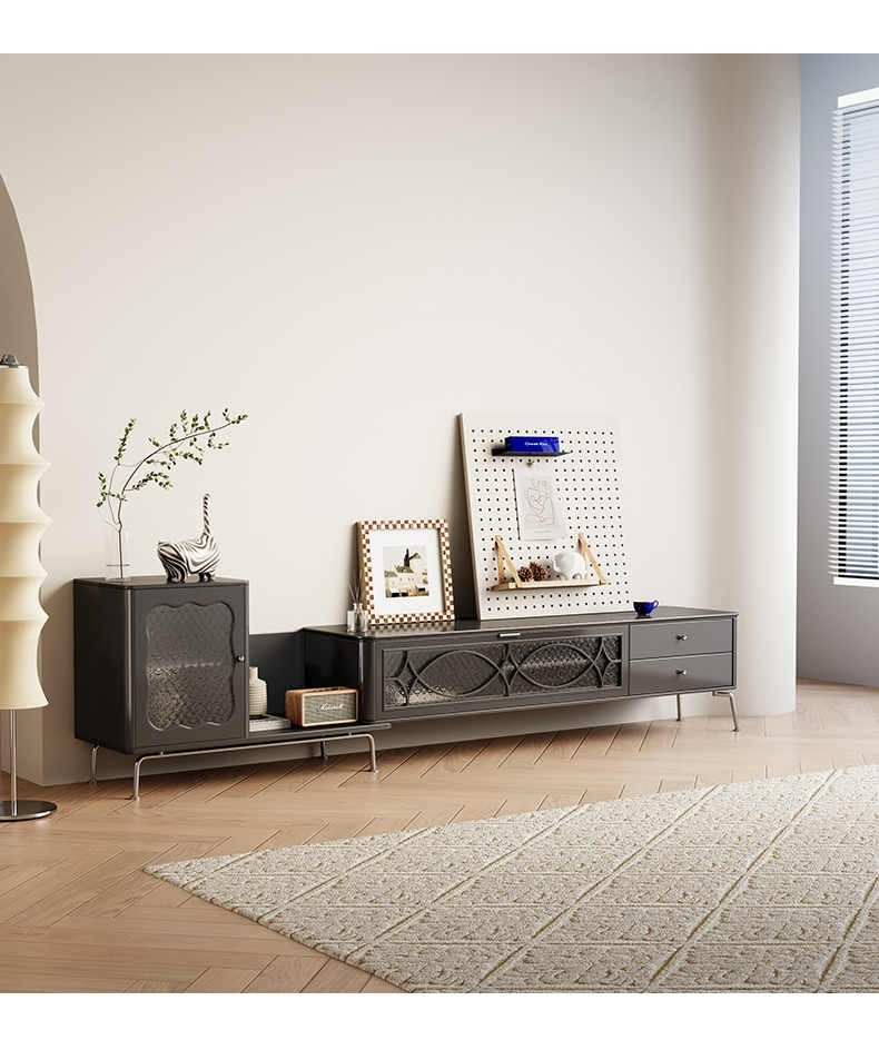 French telescopic TV cabinet, living room, small unit, 2022 new black retro storage and storage integrated TV cabinet-Smart-Living