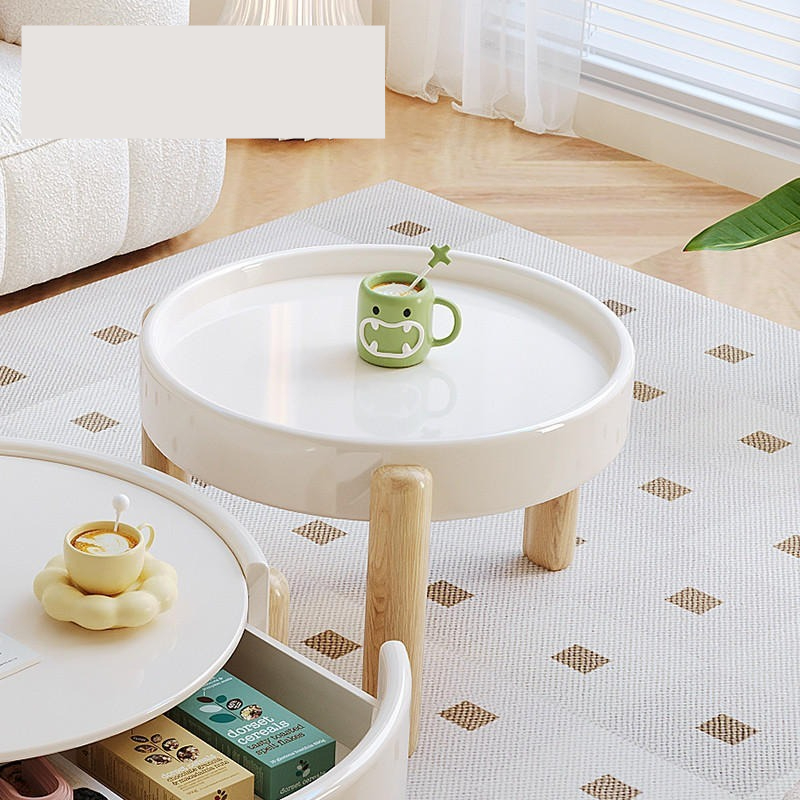 Cream style circular coffee table combination, living room, modern and simple small household, internet black tea table, TV cabinet combination-Smart-Living