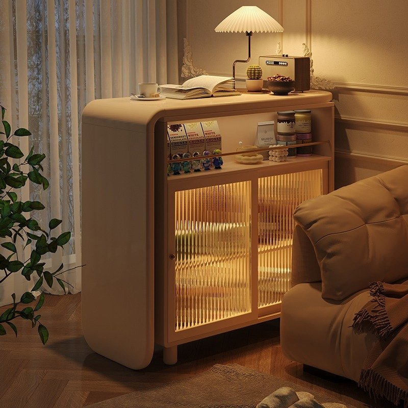 Cream wind telescopic bar partition integrated with rotatable movable dining table, high foot household wall multifunctional storage cabinet-Smart-Living