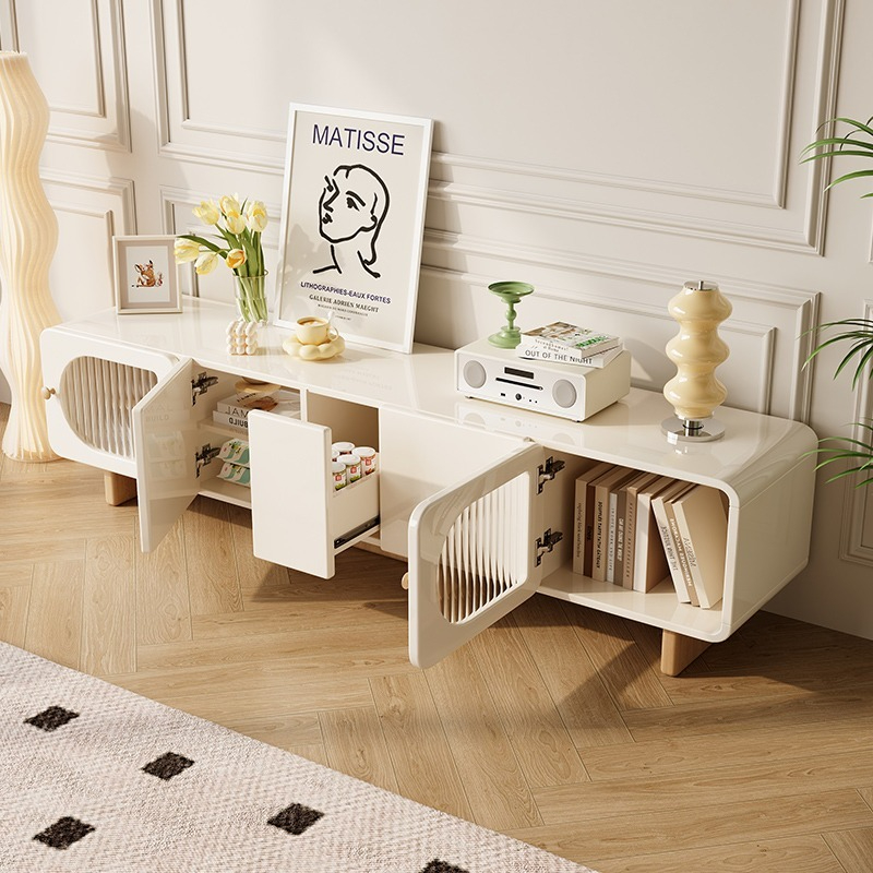 Cream style TV cabinet, living room, small household type, new storage, high-end feel, natural wood coffee table, TV cabinet combination-Smart-Living