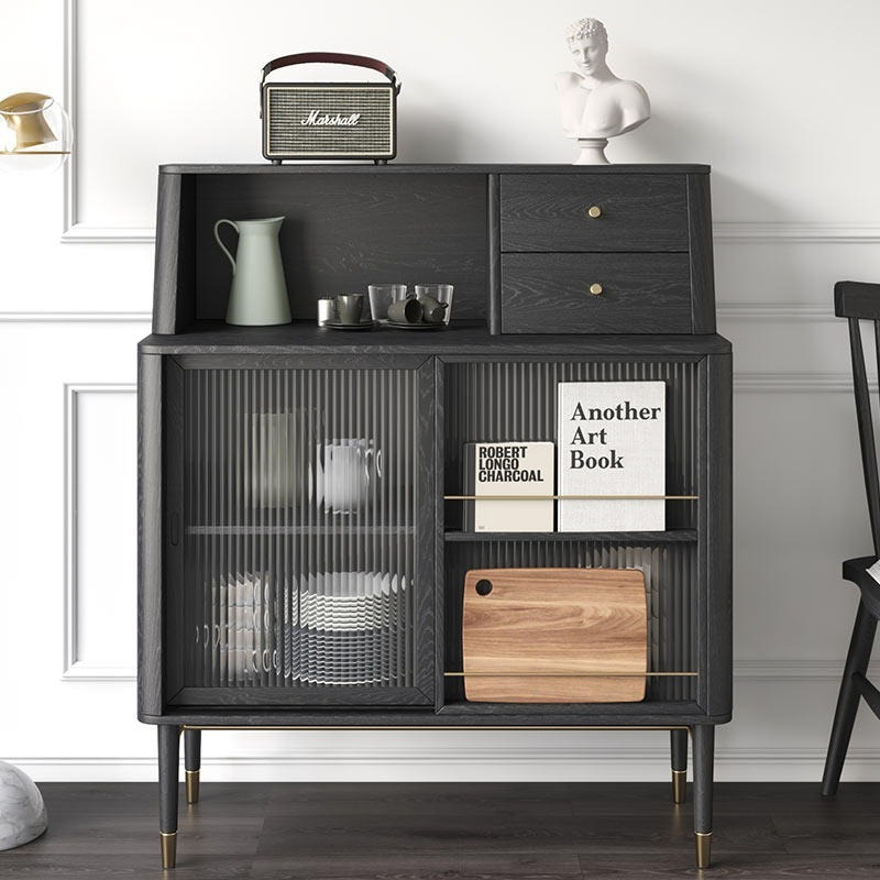 Nordic sideboard, modern and minimalist dining room, living room, boxwood color, wall facing, light luxury storage cabinet, glass door storage cabinet-Smart-Living