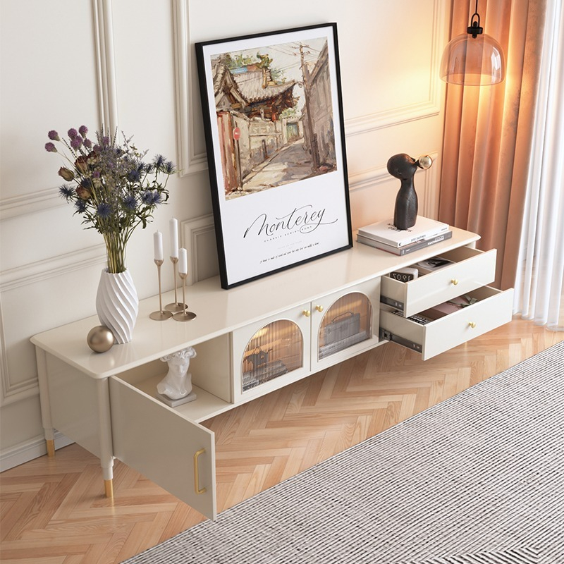 French retro rainbow glass TV cabinet, light luxury TV, coffee table combination, modern internet red black TV cabinet-Smart-Living