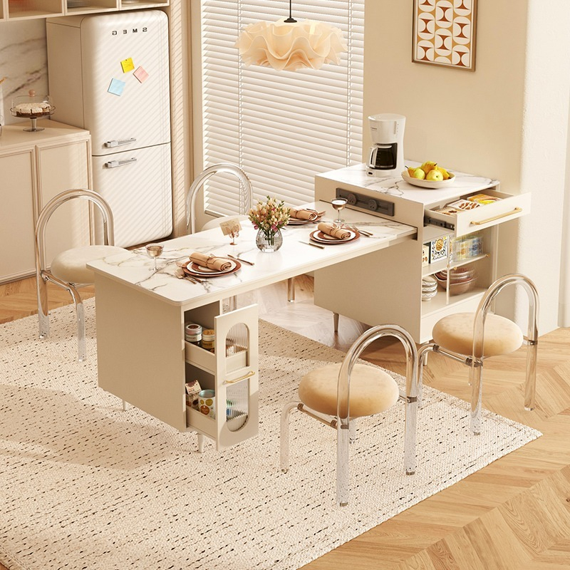 Nordic Rock Plate Island Table Integrated Multifunctional Scalable Household Small Unit Modern Simple Dining Table and Chair Combination-Smart-Living