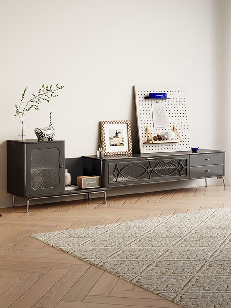 French telescopic TV cabinet, living room, small unit, 2022 new black retro storage and storage integrated TV cabinet-Smart-Living