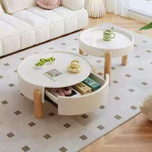 Cream style circular coffee table combination, living room, modern and simple small household, internet black tea table, TV cabinet combination-Smart-Living