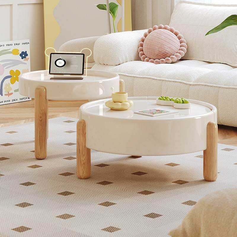 Cream style circular coffee table combination, living room, modern and simple small household, internet black tea table, TV cabinet combination-Smart-Living