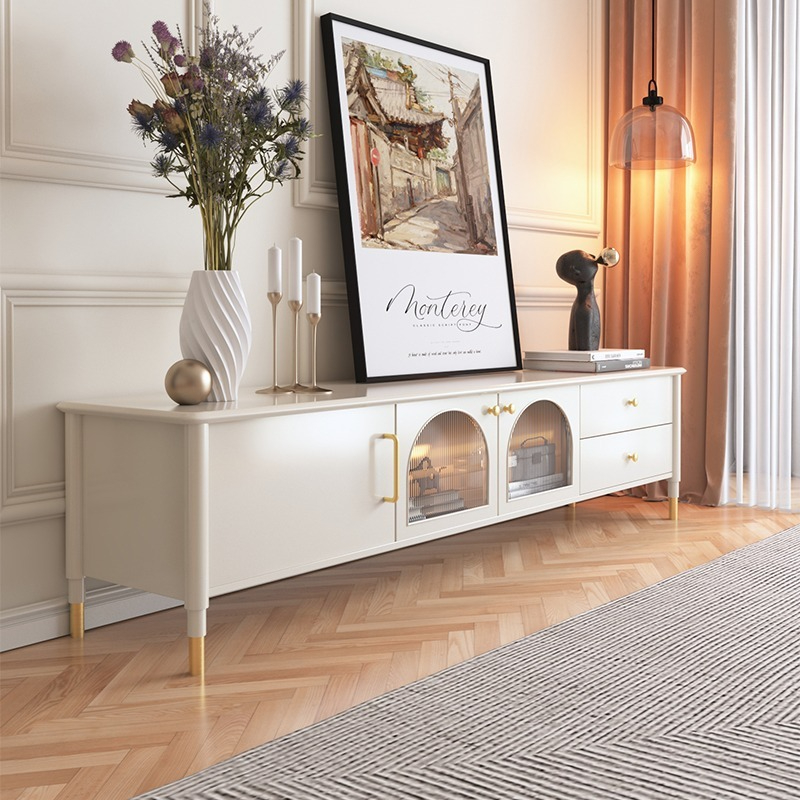 French retro rainbow glass TV cabinet, light luxury TV, coffee table combination, modern internet red black TV cabinet-Smart-Living