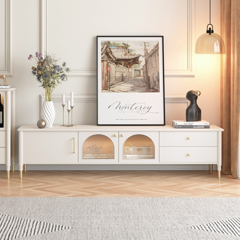 French retro rainbow glass TV cabinet, light luxury TV, coffee table combination, modern internet red black TV cabinet-Smart-Living