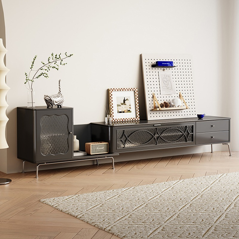 French telescopic TV cabinet, living room, small unit, 2022 new black retro storage and storage integrated TV cabinet-Smart-Living