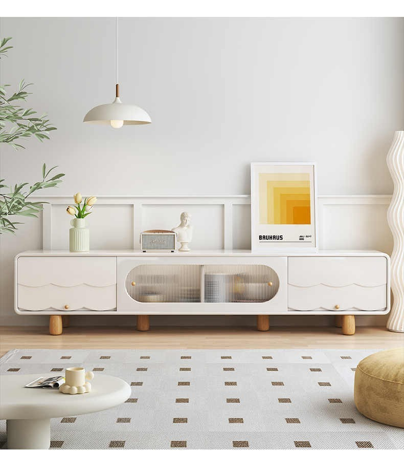 Cream style TV cabinet, living room, small household, simple and modern 2023 new high-end coffee table and TV combination-Smart-Living