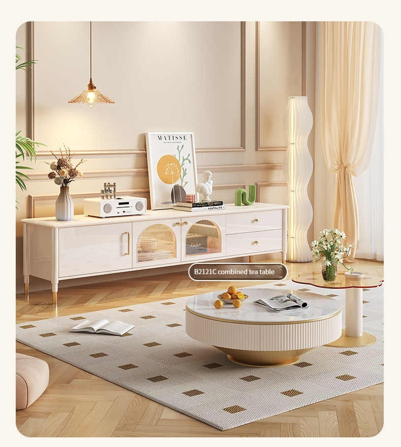 French retro rainbow glass TV cabinet, light luxury TV, coffee table combination, modern internet red black TV cabinet-Smart-Living