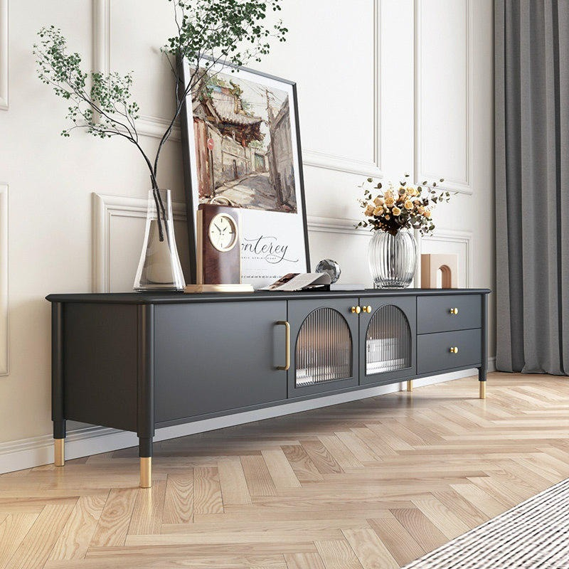 French telescopic TV cabinet, living room, small unit, 2022 new black retro storage and storage integrated TV cabinet-Smart-Living