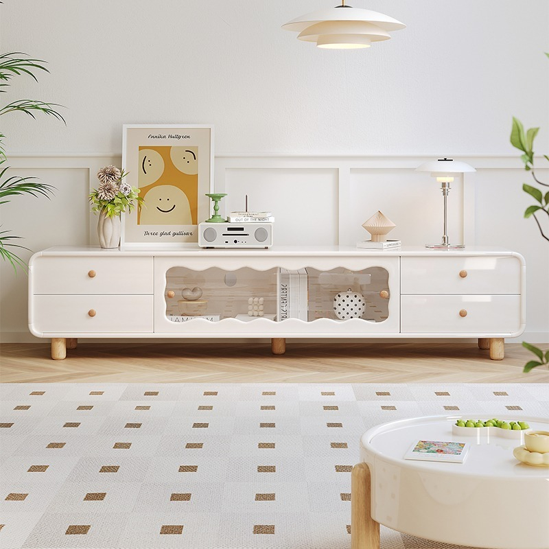 Le Private Milk Oil Wind TV Cabinet, Simple Wood, Modern Living Room, Household Light Luxury, High Grade, Tea Table, TV Cabinet-Smart-Living