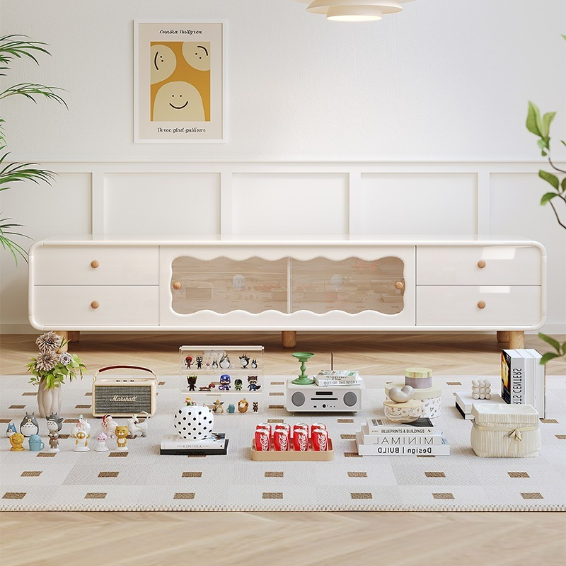 Le Private Milk Oil Wind TV Cabinet, Simple Wood, Modern Living Room, Household Light Luxury, High Grade, Tea Table, TV Cabinet-Smart-Living