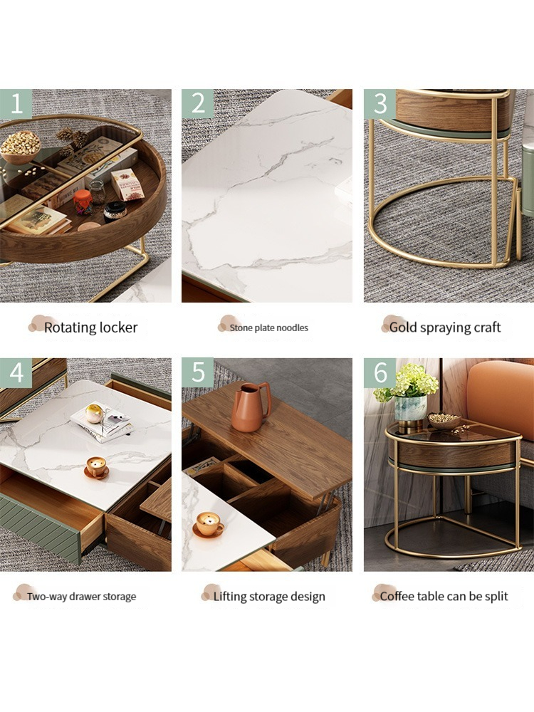 [Pre-order] Nordic Light Luxury Rock Plate Tea Table TV Cabinet Combination Modern and Simple Home Living Room Multifunctional Drawers Square Tea Table-Smart-Living