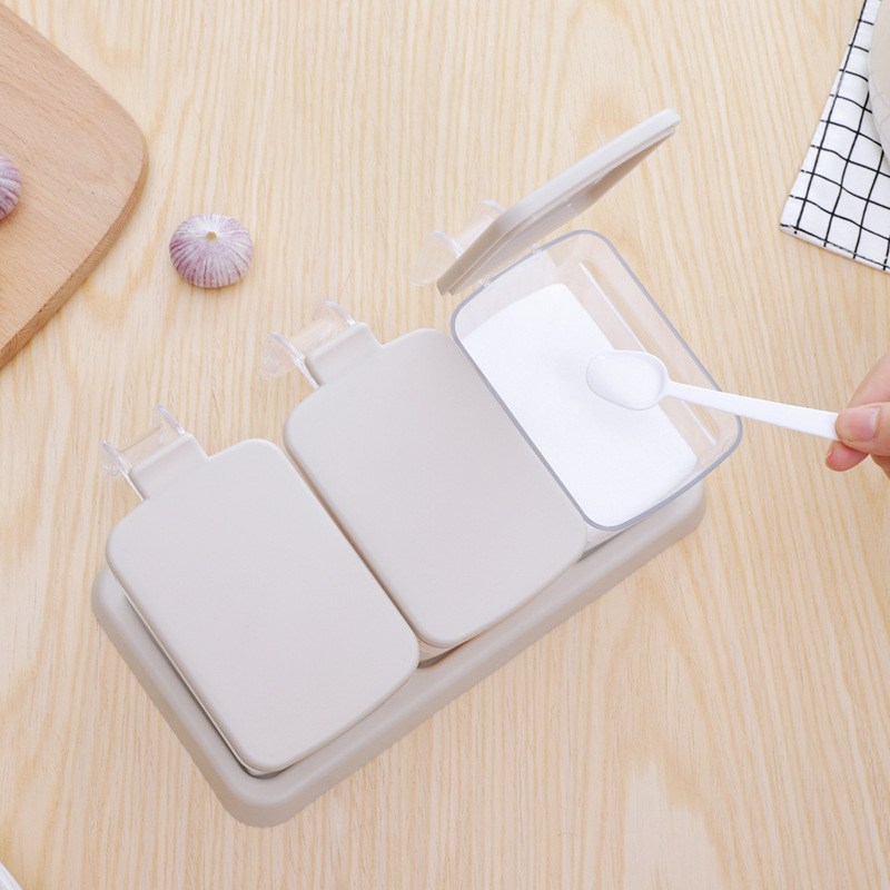 Smart-living Kitchen 3 piece transparent flip cover food seasoning jar container with spoon storage box set -A0269 -NC-Smart-Living