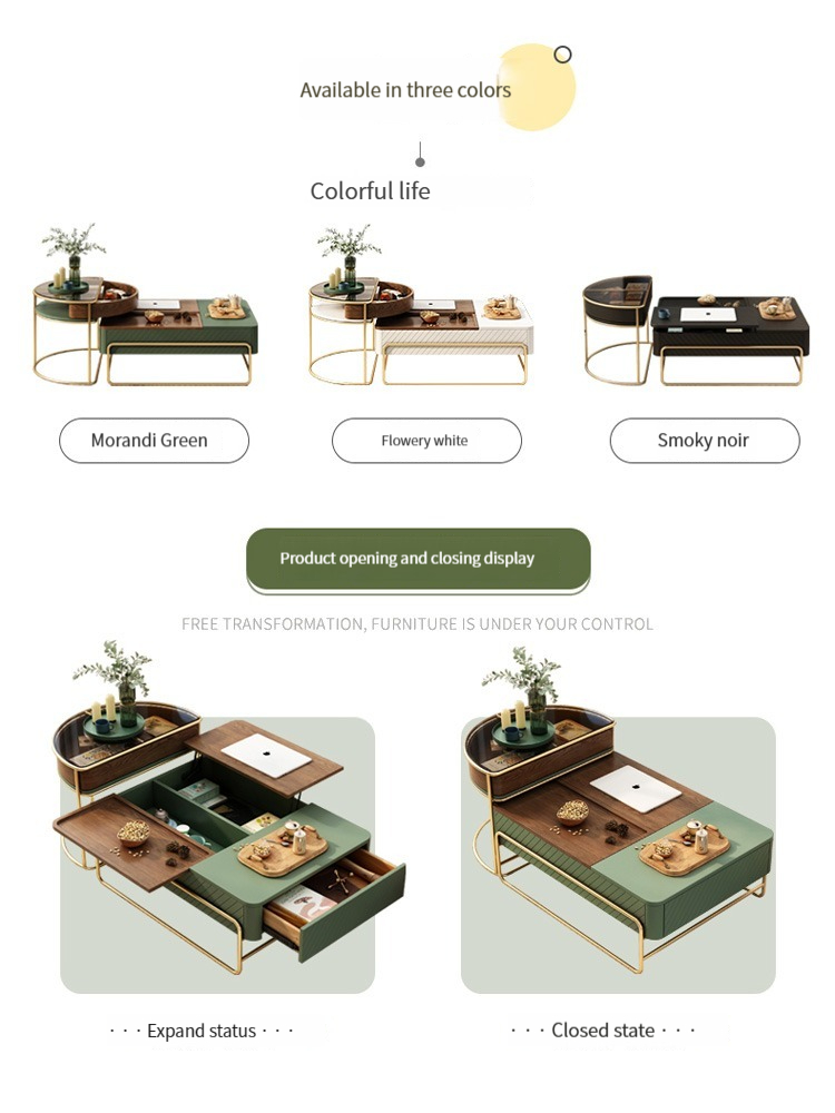 Light Luxury Elevated Tea Table TV Cabinet Combination Small Family Living Room Multifunctional Tea Table Household Modern Simple Tea Table-Smart-Living