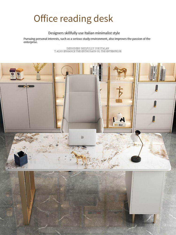 [Pre-order] Light Luxury Rock Board Desk, Post-modern, Simple, Small-sized Computer Desk and Chair Set, Office Desk, Home Study Writing Desk.-Smart-Living