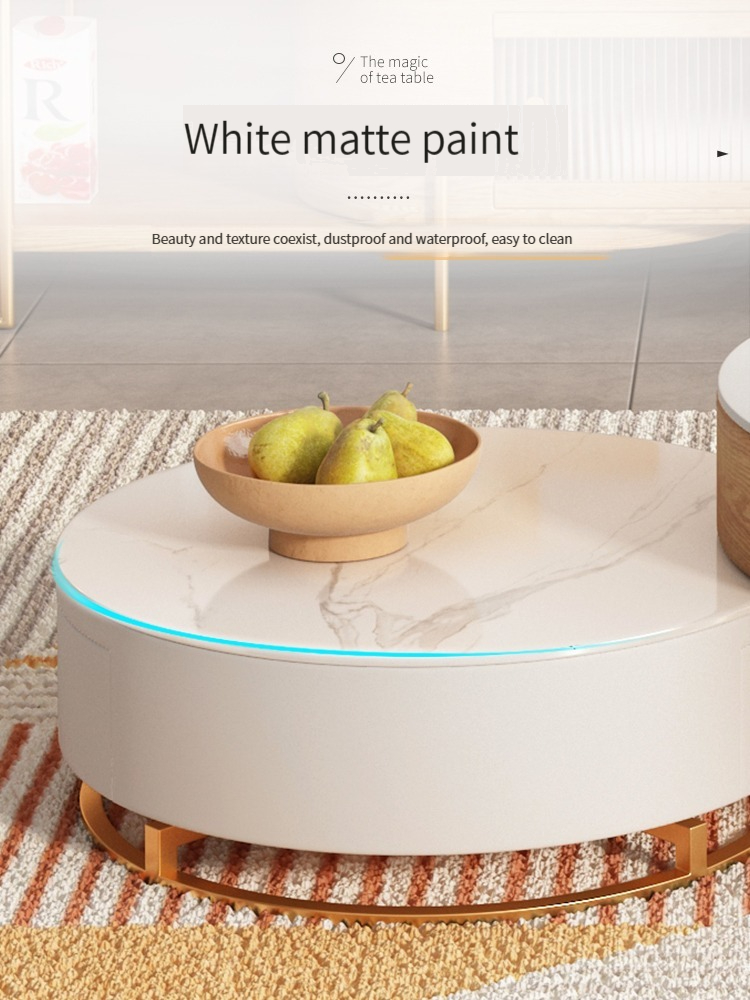 [Pre-order]  Nordic Rock Plate Tea Table and TV Cabinet Combination Modern and Simple Household Small Family Living Room Light Luxury Circular Elevated Storage-Smart-Living