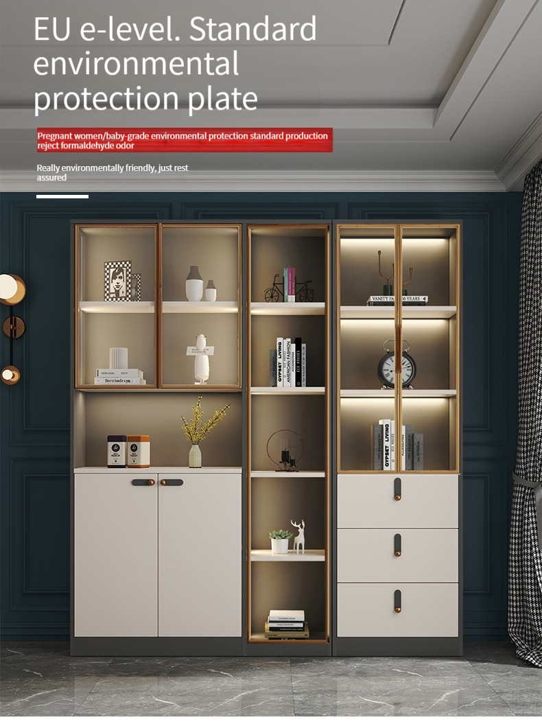 [Pre-order]  Nordic Glass Door Full Wall Bookcase, Simple and Modern, with Doors, Storage Shelves, and Floor-standing Study Background Wall, Large Bookshelf.-Smart-Living