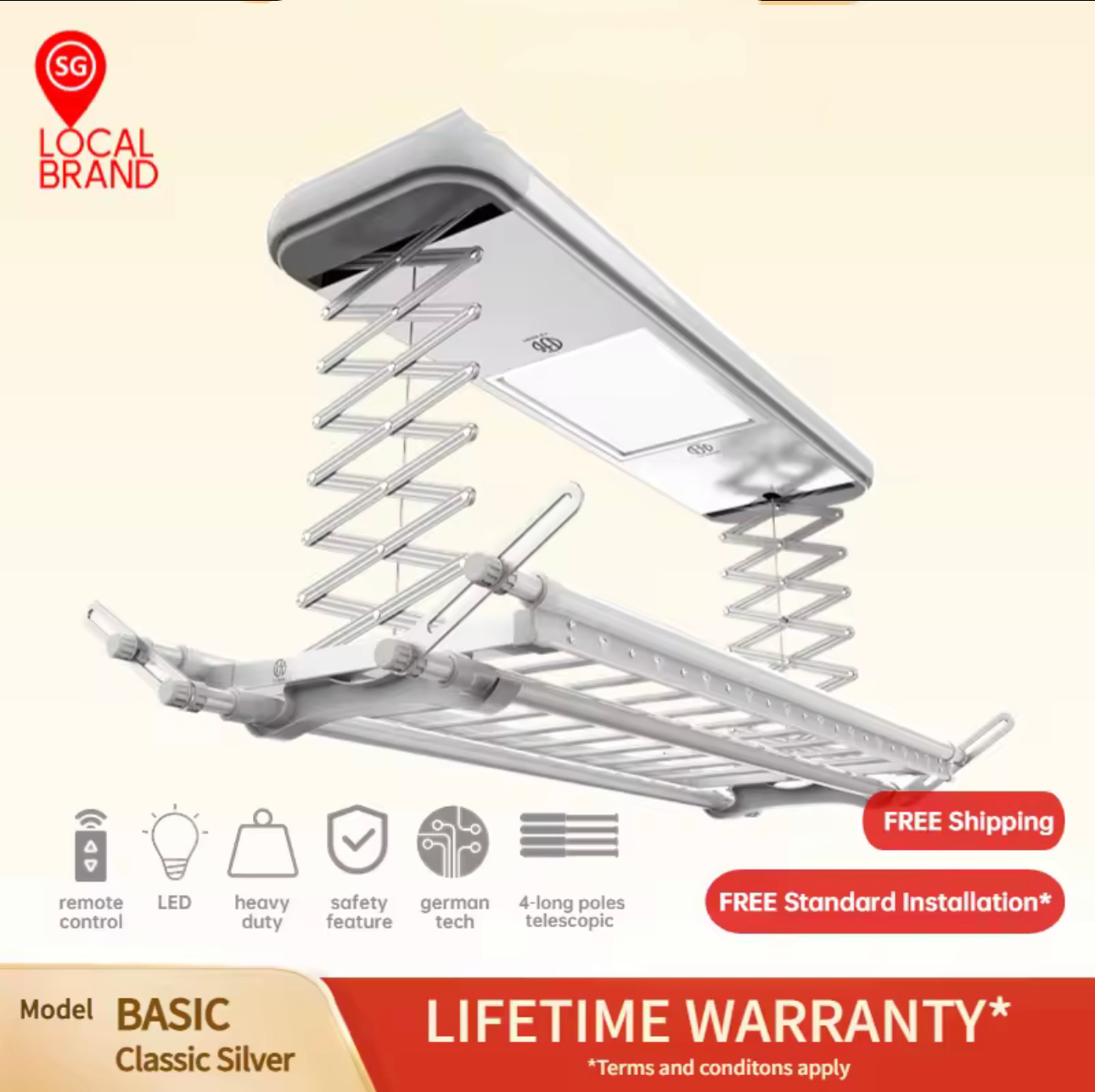 YU HOME Automated Laundry Rack System (Model: BASIC) - Smart Auto Laundry Rack with Safety Detector and Auto-lifting to relief housework burden, Local quality product, Onsite warranty cover with great customer services-Smart-Living