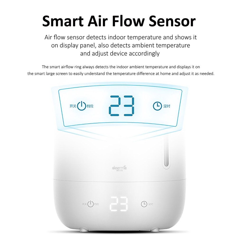 Deerma F600 Ultrasonic Humidifier 5L Three Gear Touch Temperature Intelligent Mist Maker Timing Function, White-Smart-Living