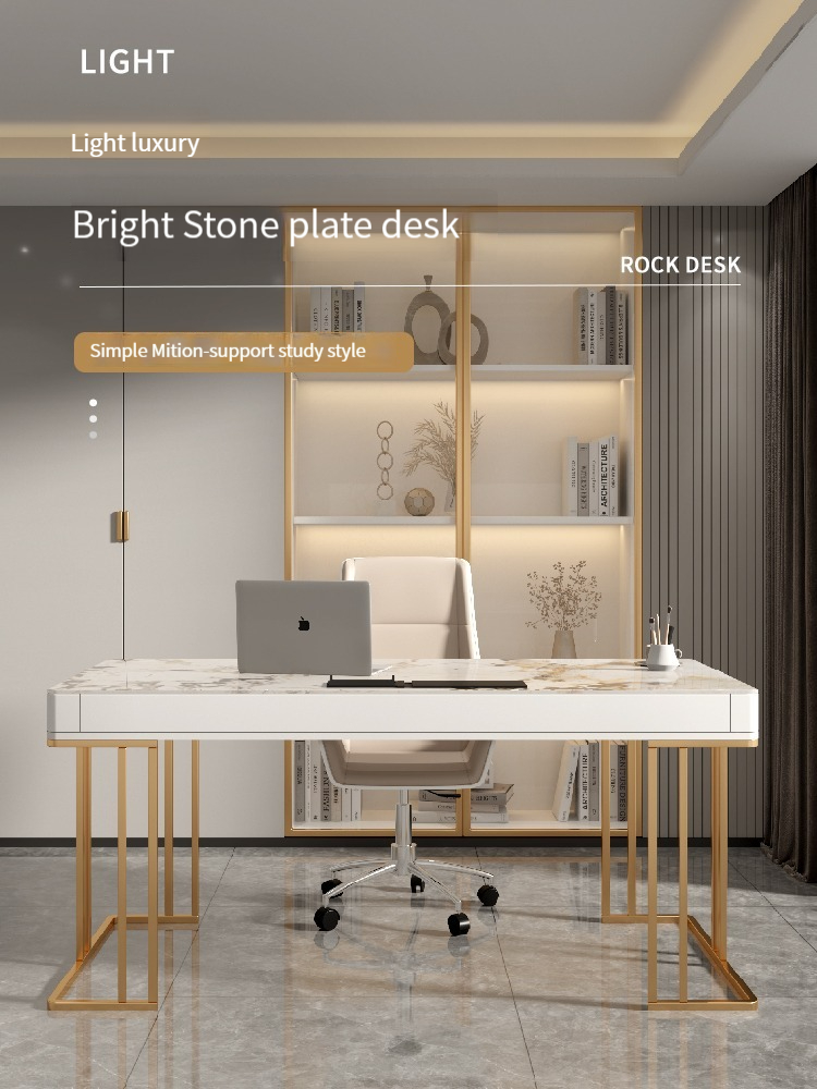 [Pre-order]  Light luxury desk, simple modern office desk, small apartment rock board study desk, home computer desk, writing desk.-Smart-Living