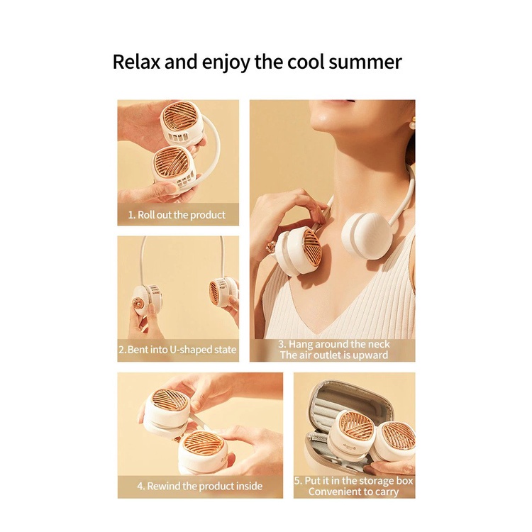 Deerma GB100 Mini Bladeless Neck Fan USB Rechargeable Portable Fan Air Cooler-Smart-Living