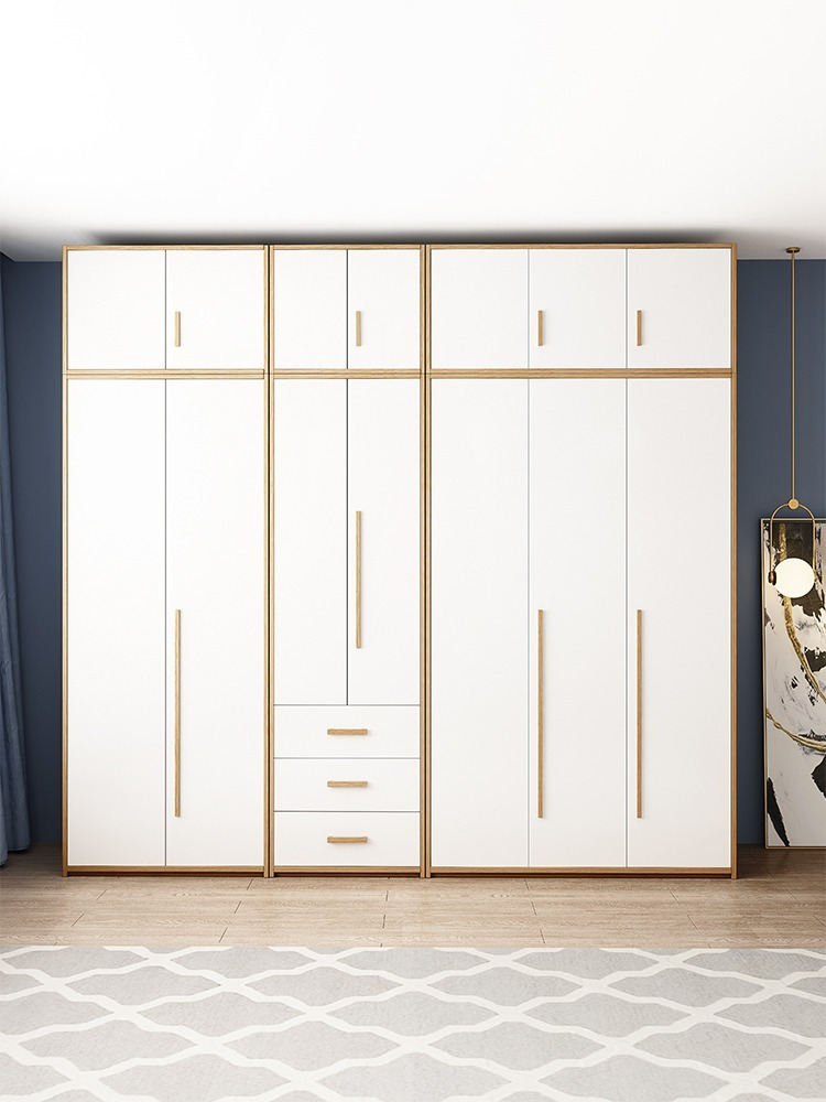 【pre-order】Nordic modern minimalist assembled bedroom economical wardrobe, customizable whole wardrobe, coat rack with swing doors.-Smart-Living