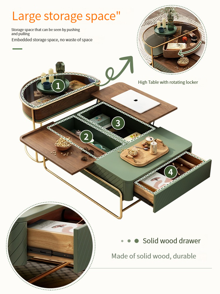 Light Luxury Elevated Tea Table TV Cabinet Combination Small Family Living Room Multifunctional Tea Table Household Modern Simple Tea Table-Smart-Living