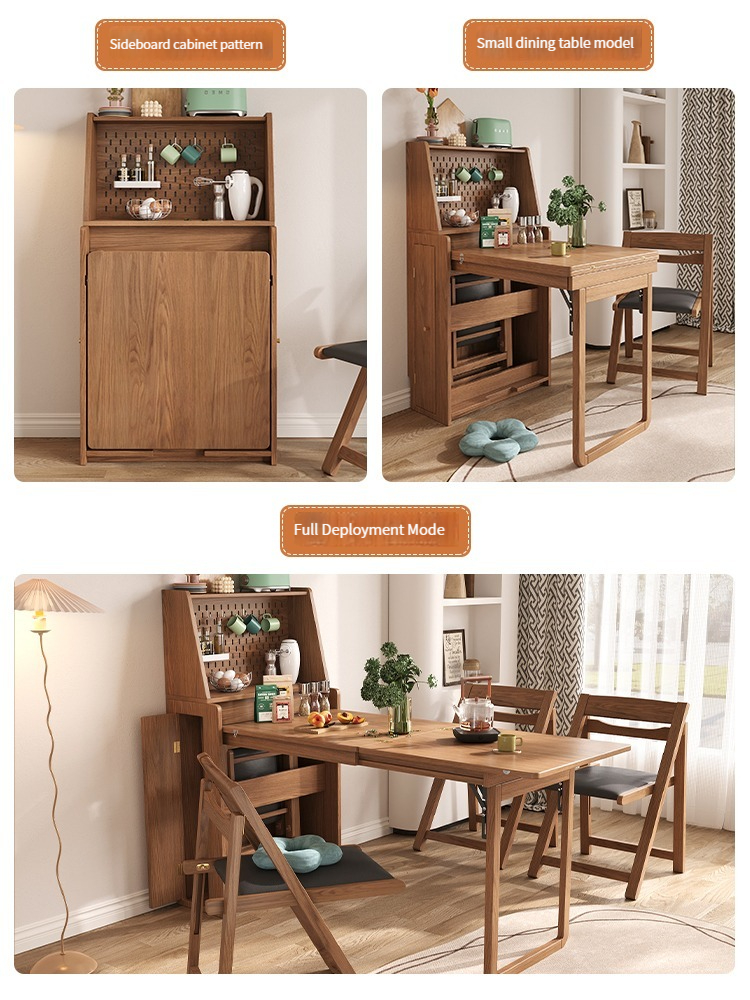[Pre-order]  Nordic solid wood small unit foldable dining table dining edge cabinet integrated telescopic household rectangular table-Smart-Living