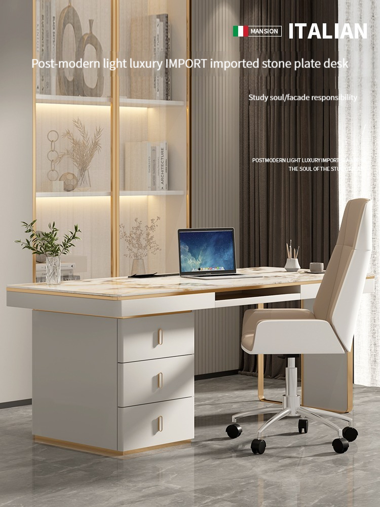 [Pre-order]  Light luxury granite desk, modern and simple desktop computer table and chair set with office desk and home study writing desk.-Smart-Living