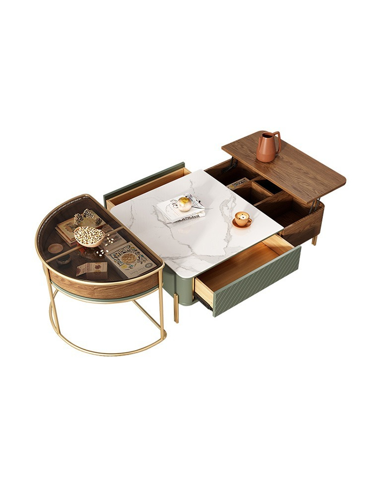 [Pre-order] Nordic Light Luxury Rock Plate Tea Table TV Cabinet Combination Modern and Simple Home Living Room Multifunctional Drawers Square Tea Table-Smart-Living