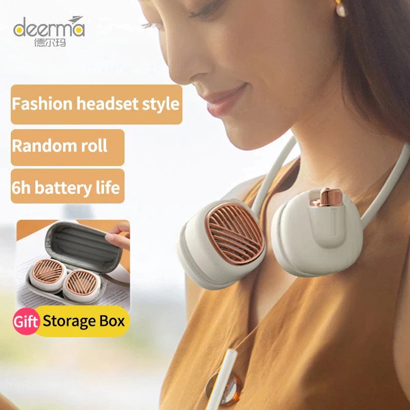 Deerma GB100 Mini Bladeless Neck Fan USB Rechargeable Portable Fan Air Cooler-Smart-Living