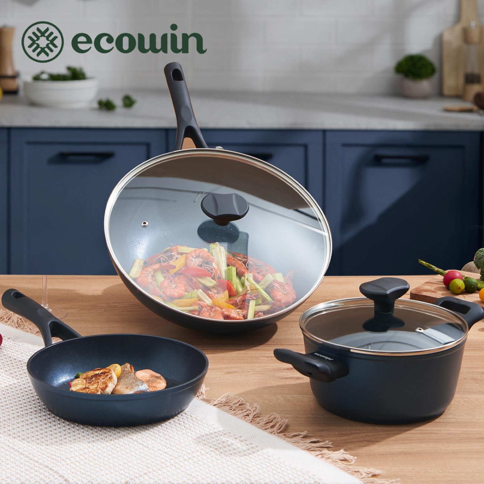 ECOWIN 3Pcs/Set Non Stick Wok Frying Pan Soup Pot Deep Frying Pan Blue Diamond Wok Pan Scratch Resistant Non Stick Pan-Smart-Living