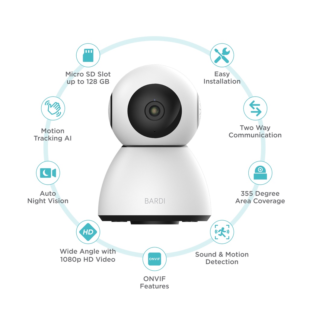 BARDI Smart IP CAMERA CCTV 360 INDOOR PTZ PAN TILT ZOOM Wifi HOME -BARD -3rd*-Smart-Living