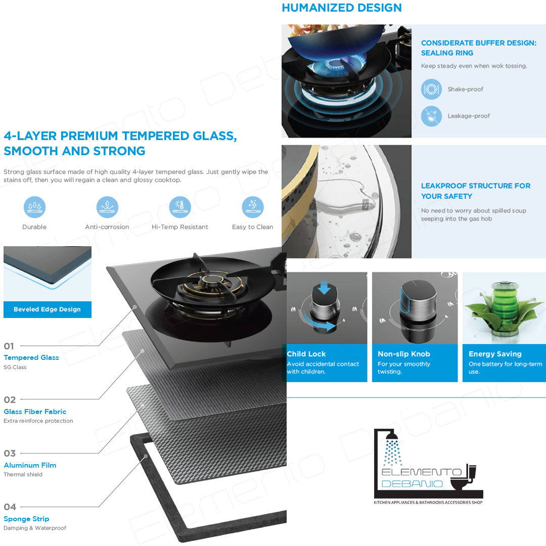 Midea 88CM Glass Gas Hob (3 Burners) MBI-SN30LPG-SG(GL)/MBI-SN30TG-SG(GL)-Smart-Living