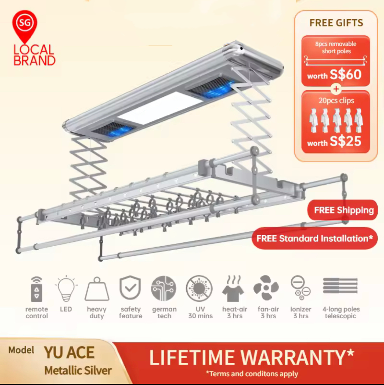 YU HOME Automated Laundry Rack System, Smart Laundry Rack (Model: ACE) *FREE INSTALLATION AND LIFETIME WARRANTY*-Smart-Living