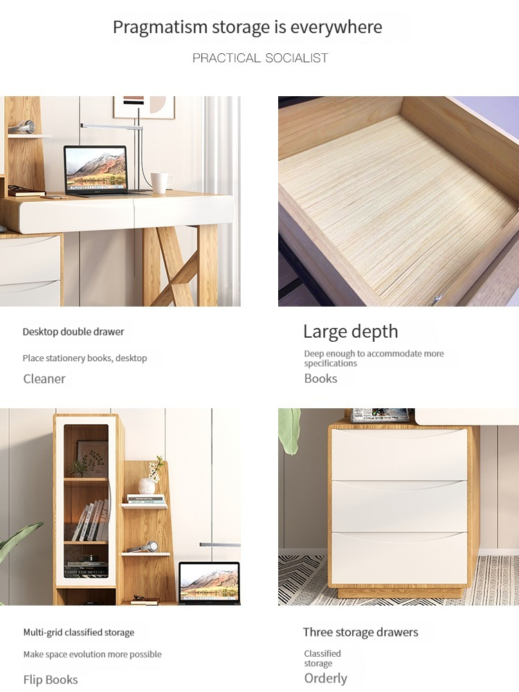 [Pre-orrder] Nordic minimalist modern computer desk bedroom study desk student home desk bookshelf bookshelf integrated combination-Smart-Living