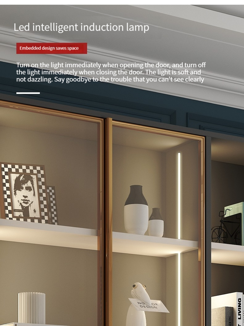 [Pre-order]  Nordic Glass Door Full Wall Bookcase, Simple and Modern, with Doors, Storage Shelves, and Floor-standing Study Background Wall, Large Bookshelf.-Smart-Living